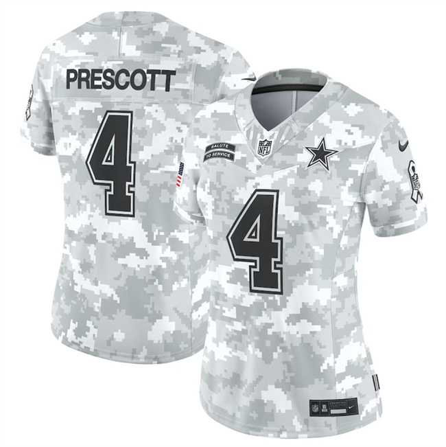 Womens Dallas Cowboys #4 Dak Prescott 2024 F.U.S.E Arctic Camo Salute To Service Limited Stitched Jersey Dzhi